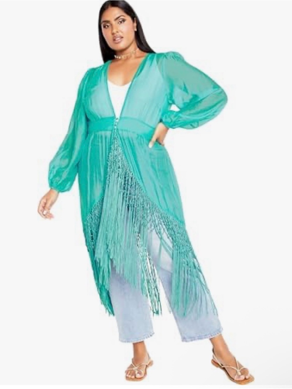 City Chic Lagoon Calypso Fringe Jacket size 14